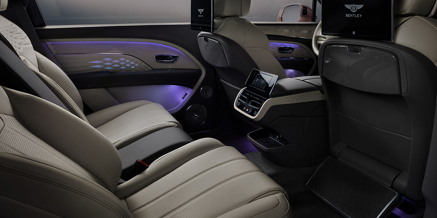Bentley Auckland Bentley Bentayga EWB Azure SUV rear interior with Bentley Diamond Illumination