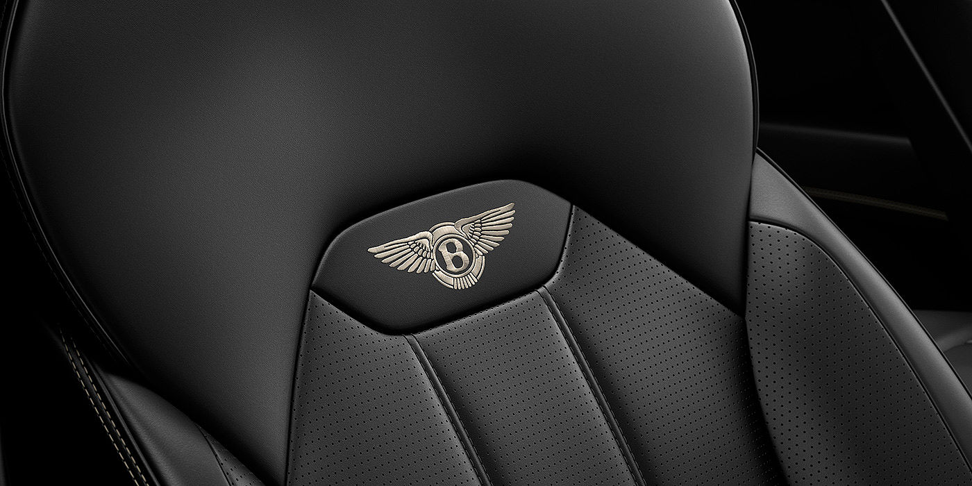 Bentley Auckland Bentley Bentayga seat with detailed Linen coloured contrast stitching on Beluga black coloured hide.