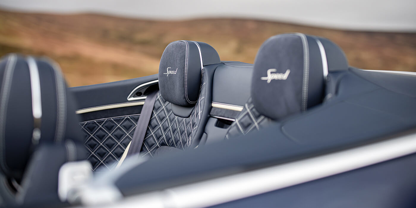 Bentley Auckland Bentley Continental GTC Speed convertible rear interior in Imperial Blue and Linen hide