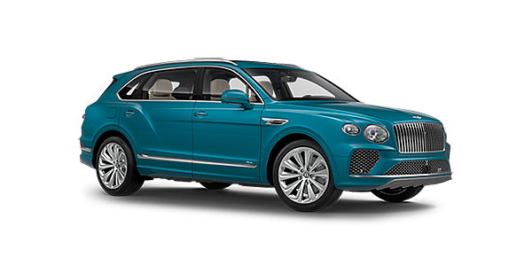 Bentley Auckland Bentley Bentayga EWB Azure front side angled view in Topaz blue coloured exterior. 