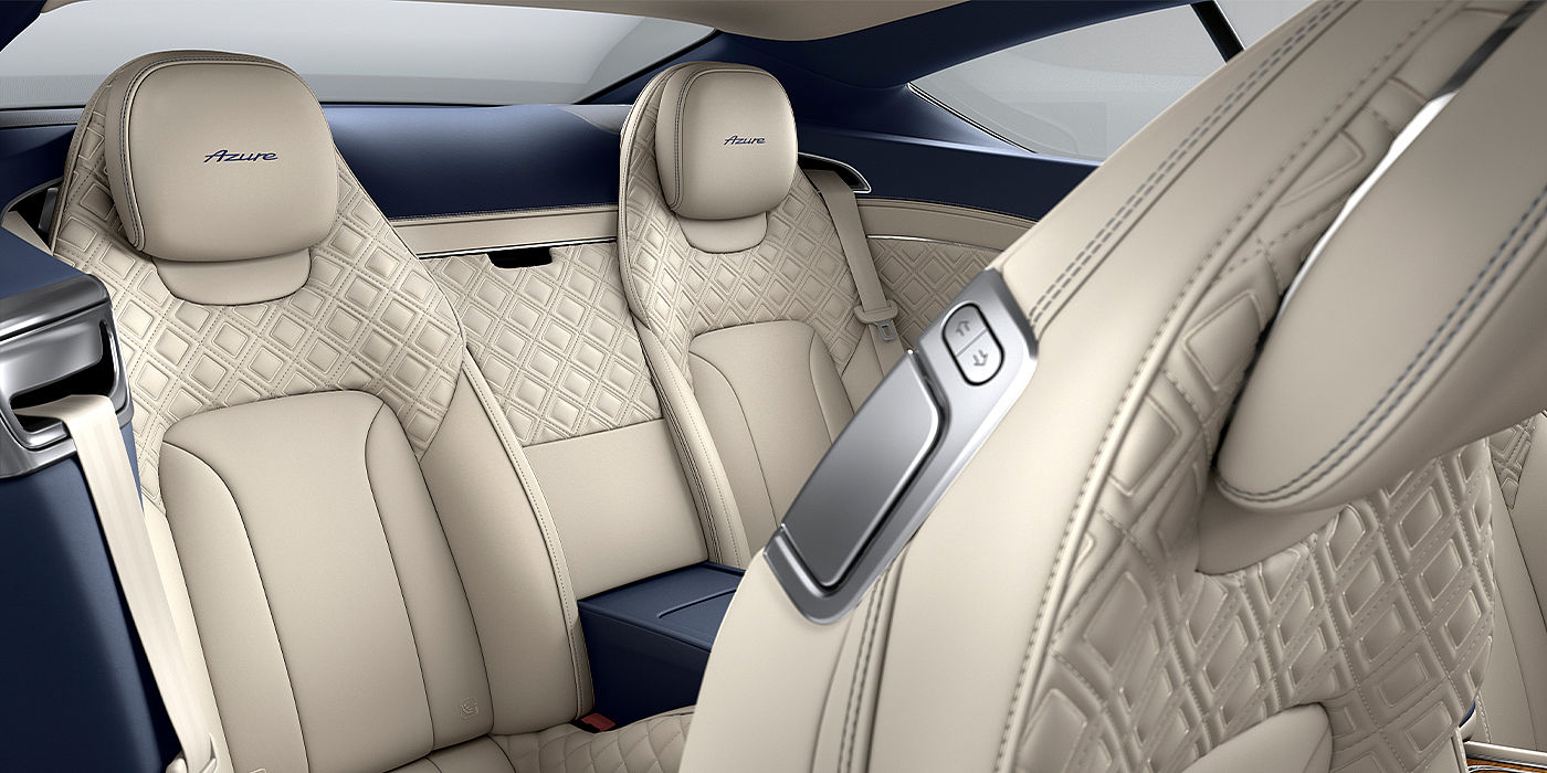 Bentley Auckland Bentley Continental GT Azure coupe rear interior in Imperial Blue and Linen hide