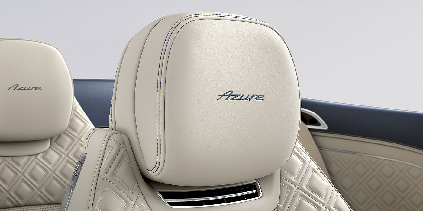 Bentley Auckland Bentley Continental GTC Azure convertible seat detail in Linen hide with Azure emblem